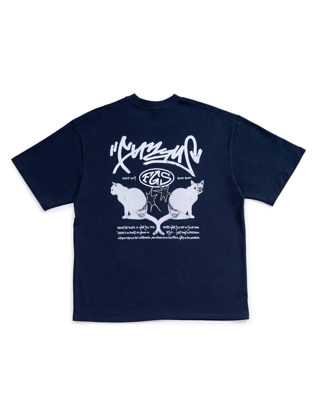 Boat Cat Oversized Graphic Tee - NAVY