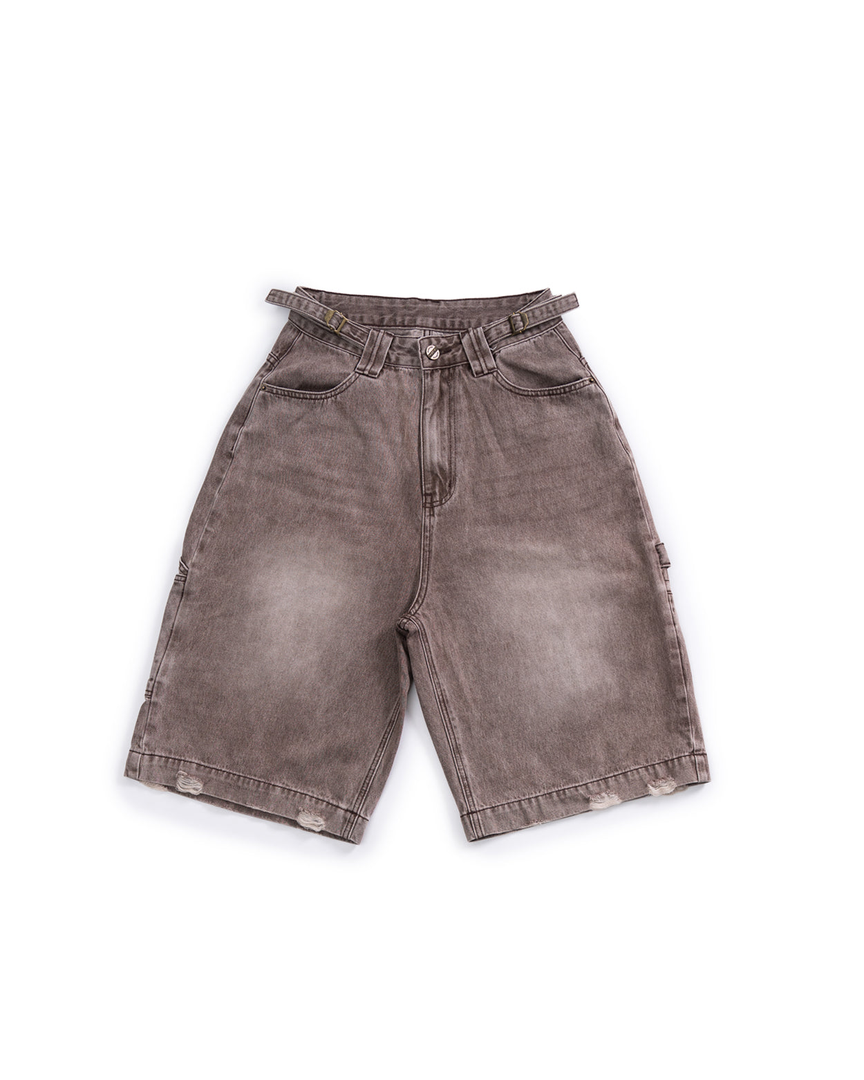 Baggy Adjustable Denim Jort - Washed Brown