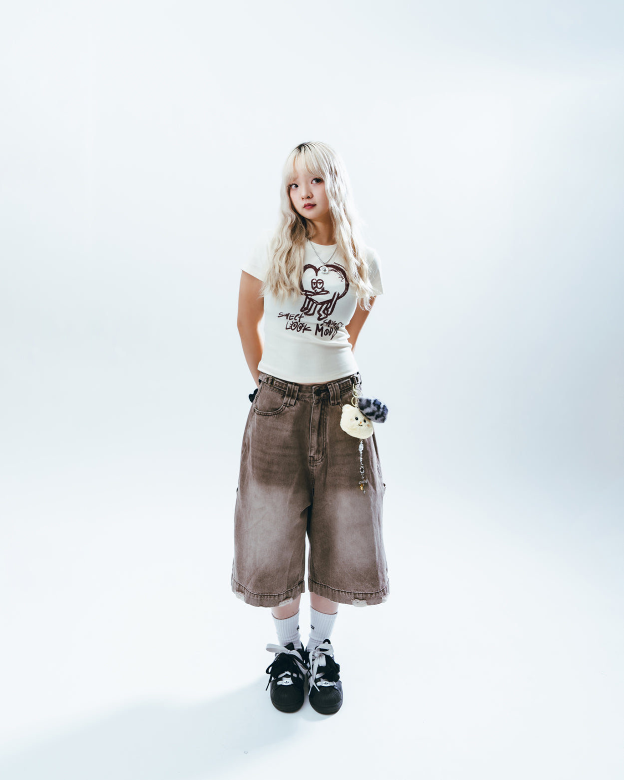 Baggy Adjustable Denim Jort - Washed Brown
