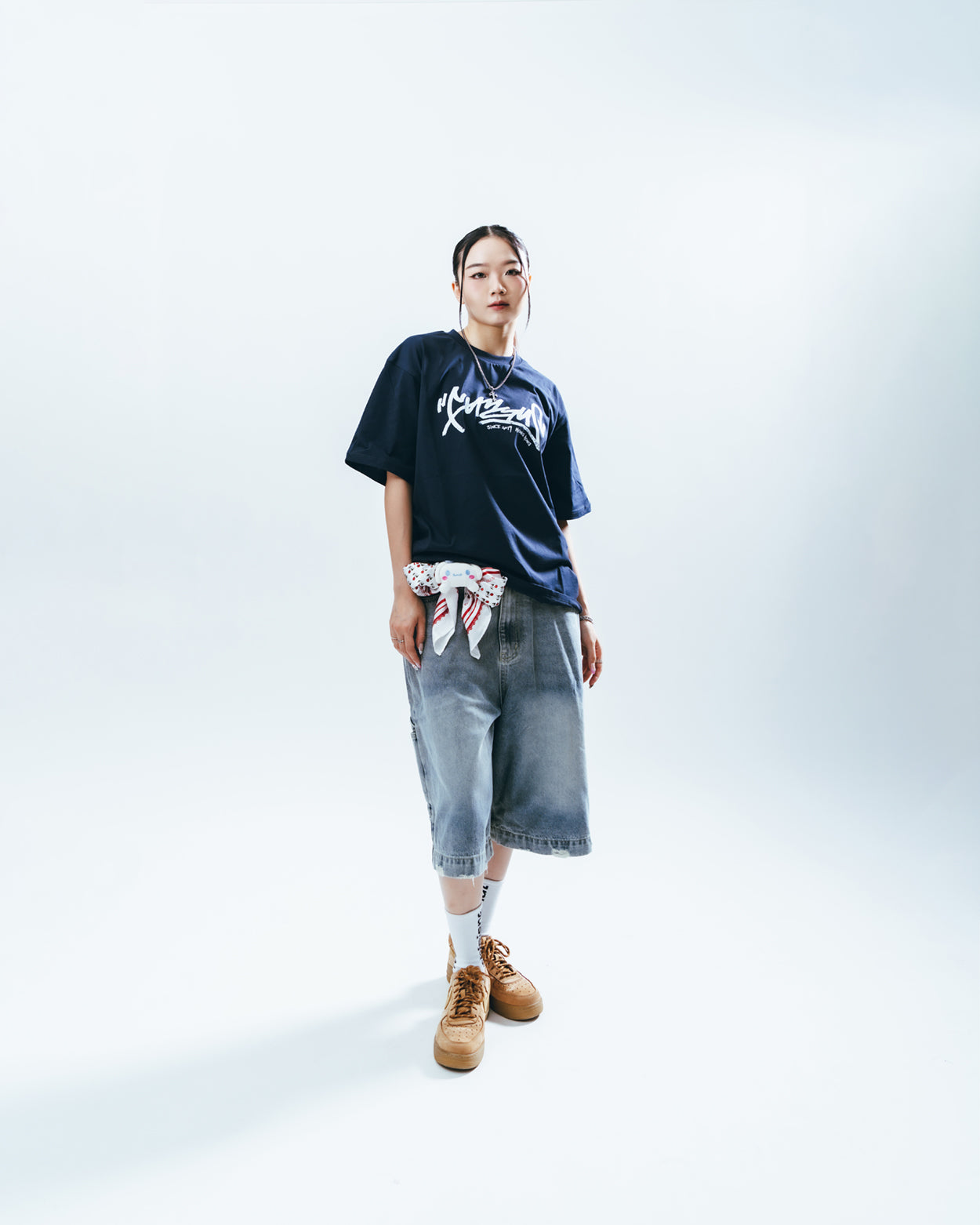Boat Cat Oversized Graphic Tee - NAVY