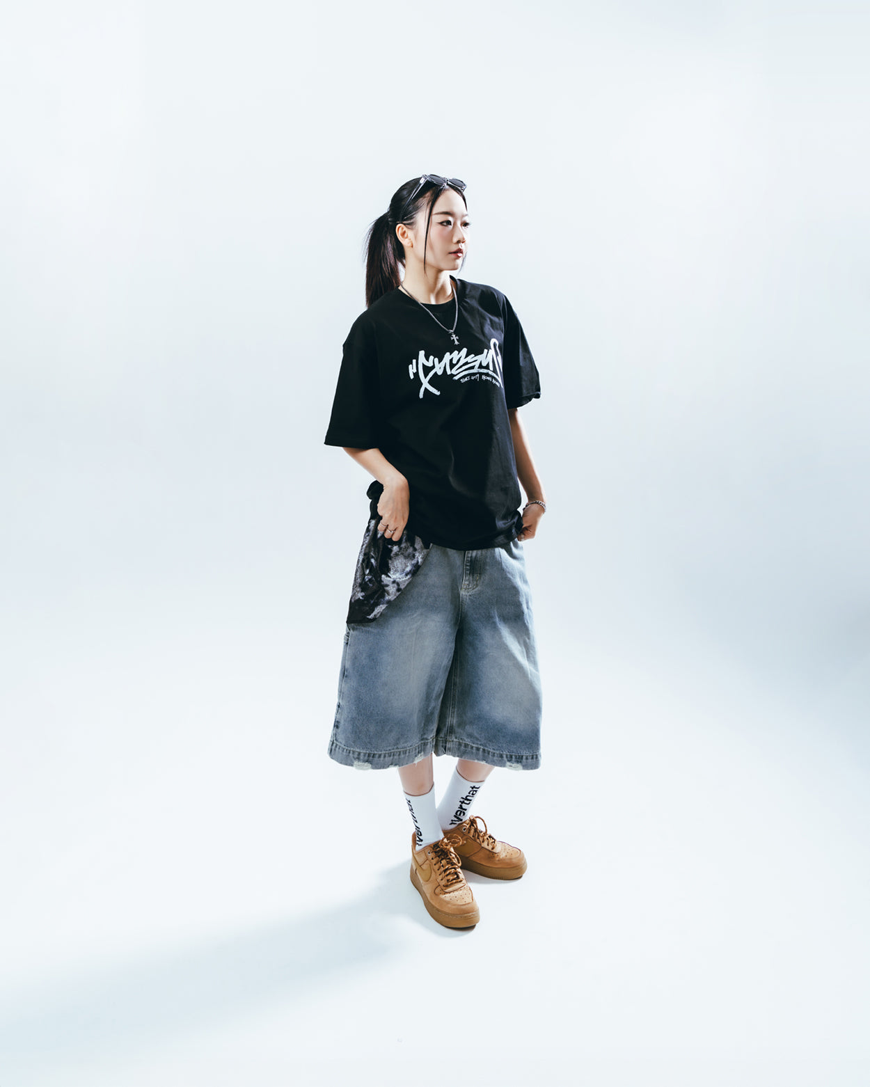 Boat Cat Oversized Graphic Tee - BLACK