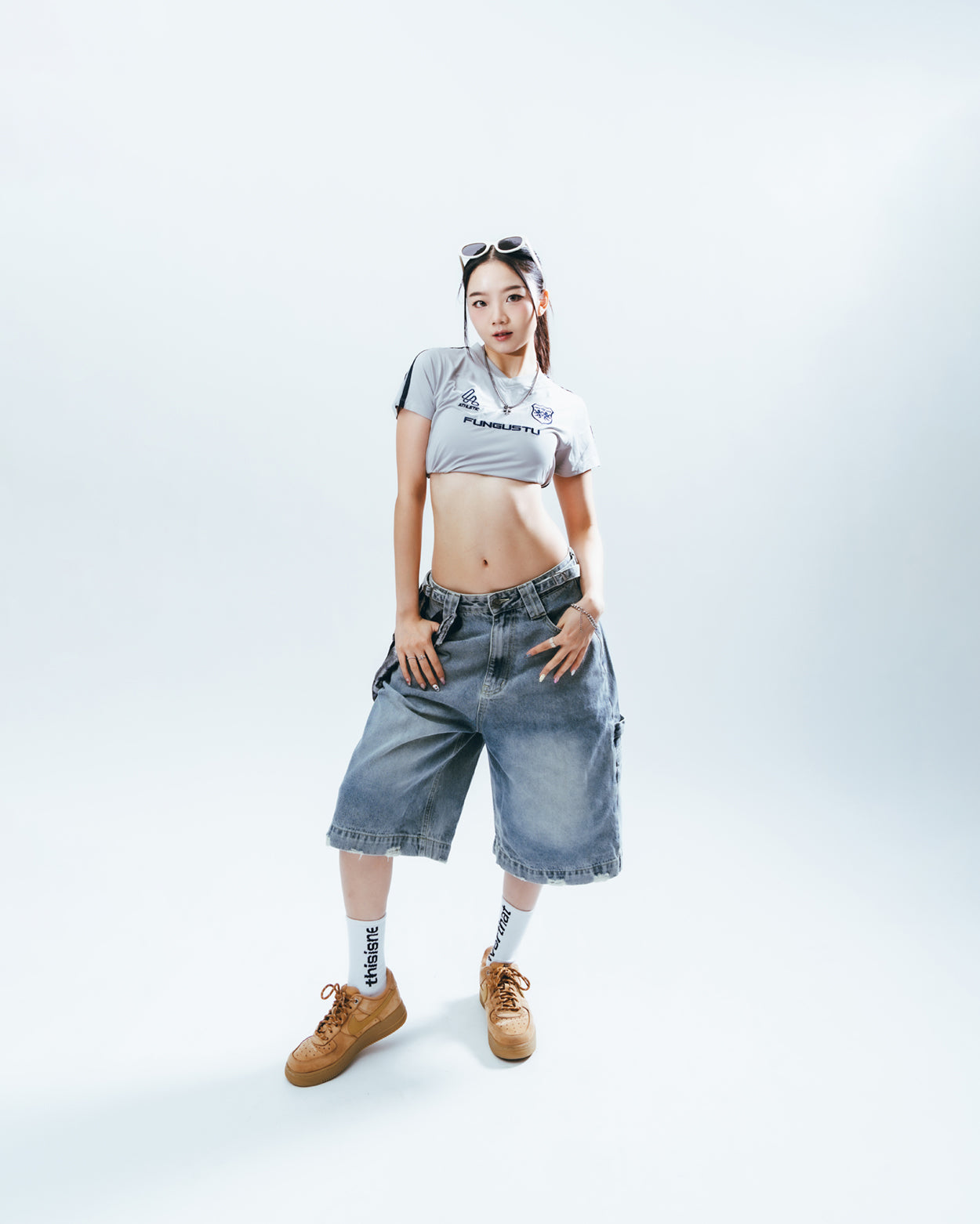 Baggy Adjustable Denim Jort - Dark Wash